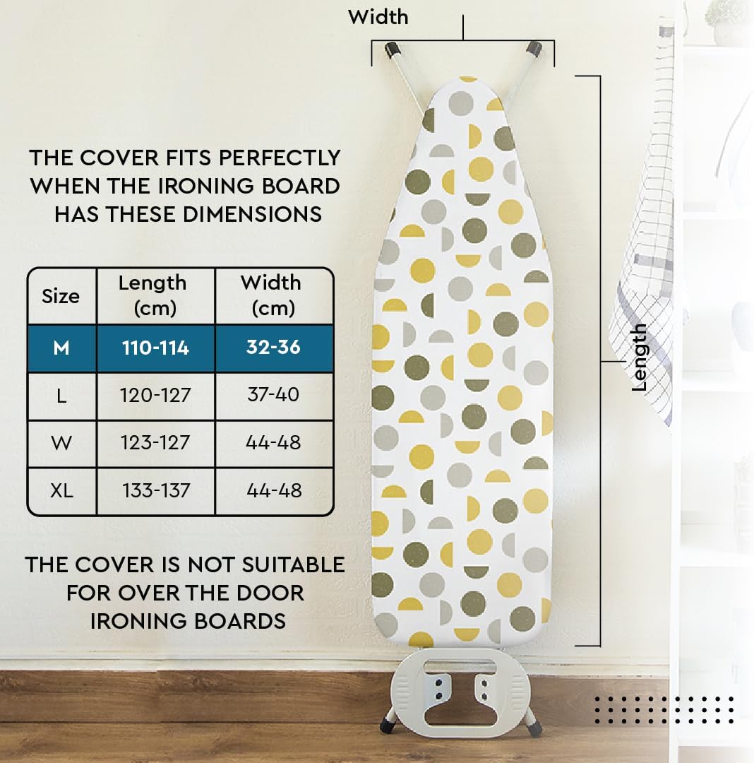 Encasa XO Ironing Board Cover and Pad 42"x14" - Thick 3mm Felt Padding, Drawstring Tightening & Lock, Easy Fit, Scorch & Stain Resistant, Fits Medium Ironing Board - Zig Zag Peri
