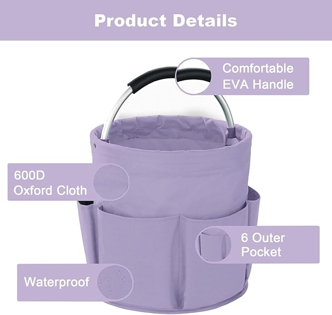 Cleaning Caddy with Handle, Cleaning Products Organiser, 17L Foldable Storage Basket, Cleaning Caddy Organiser, Portable Multi Cleaning Bucket Bag for Home, Garden (Purple)