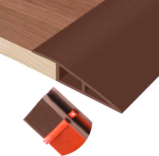 Floor Transition Strip Self Adhesive Vinyl Door Threshold for Doorways Carpet Edging Trim Overlap Edge Reducer for Laminate Floor, Carpet, Tile (Brown, 3/5" to 4/5", 6.6Ft)