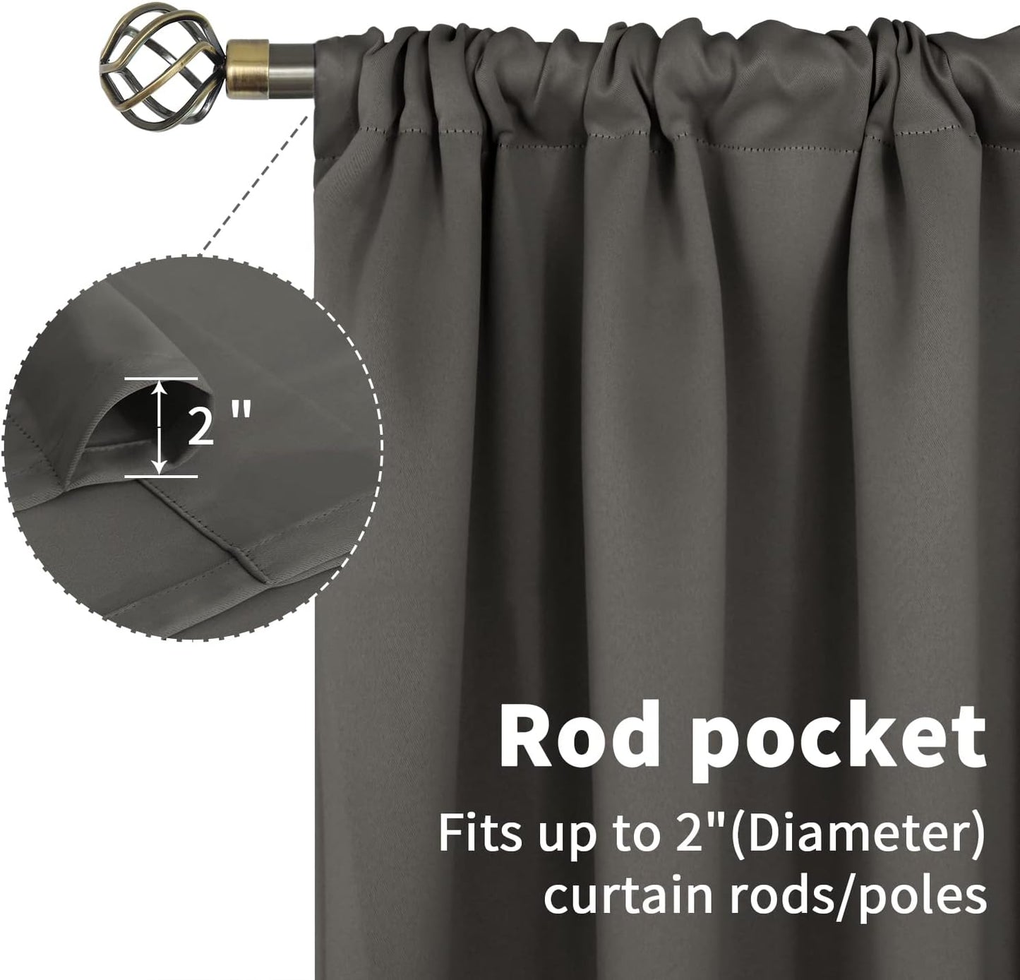 BGment Short Blackout Curtains 40 Inches Length - Rod Pocket Thermal Insulated Room Darkening Window Drapes for Kitchen Bedroom Bathroom, Grey, 2 Panels, 42 x 40 Inch
