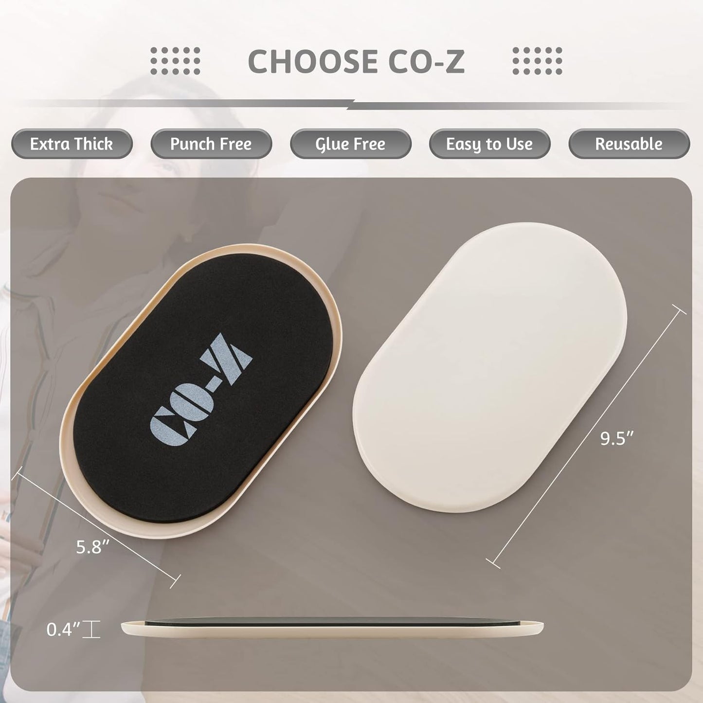 CO-Z Large Furniture Sliders - 4 Pack, 6" x 9 1/2" Oval Reusable Furniture Sliders for Carpet, Heavy-Duty Furniture Gliders Movers for Hardwood Floors, Plastic Moving Pads for Heavy Furniture