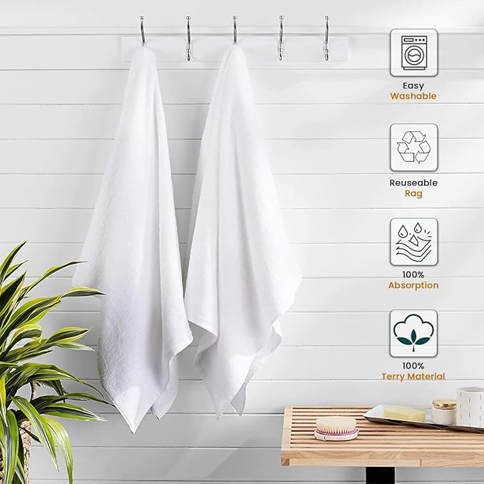 Nabob Wipers Terry Rags 10lb Bulk White Towel Rag Multipurpose 12x12 Inches100% Cotton Cleaning Solution Super Absorbent Lint Free (White, 10lb)