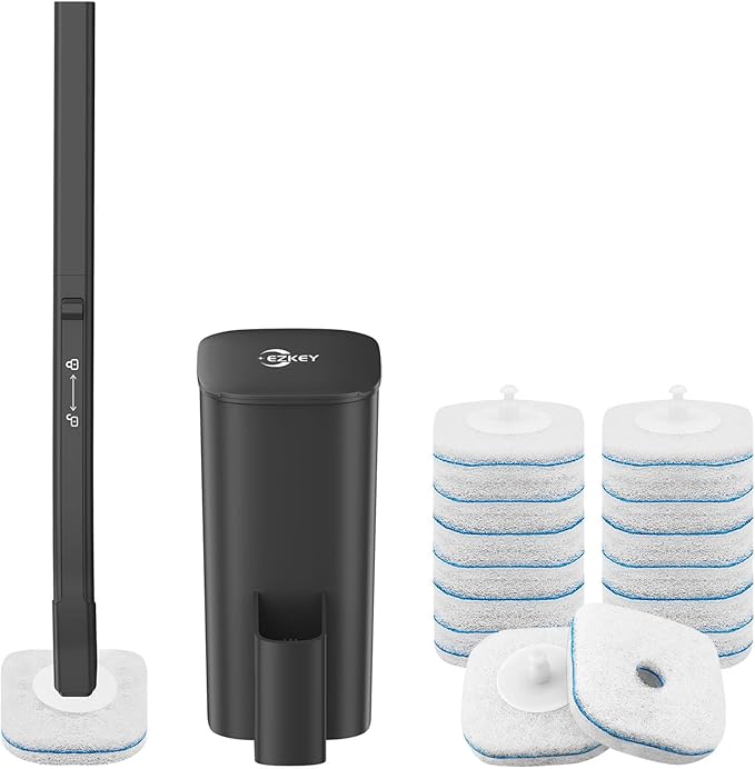 Disposable Toilet Brush, 14 Refills Toilet Bowl Cleaner Wand, Toilet Cleaner Brush Toilet Cleaning System Toilet Brush and Holder Set for Bathroom Cleaning (Black)