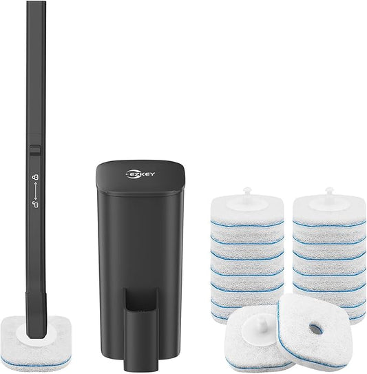 Disposable Toilet Brush, 14 Refills Toilet Bowl Cleaner Wand, Toilet Cleaner Brush Toilet Cleaning System Toilet Brush and Holder Set for Bathroom Cleaning (Black)