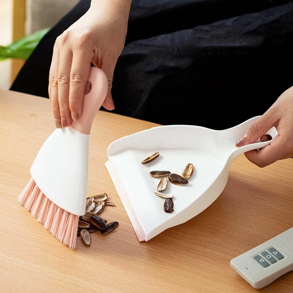 Dust Pan Broom Brush Dustpan - Dustpan and Brush Set, Mini Dust Pans with Brushes, Handheld Broom Cleaning for Tables, Keyboards, Guinea Pig Cage, and Cat Litter, etc.(Pink