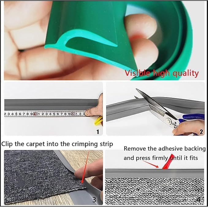 Self Adhesive Carpet Transition Strip with Edge Trim, Designed for Seamless Transitions from Carpet to Tile or Vinyl Floors, Perfect for Doorways.(Black,24ft)