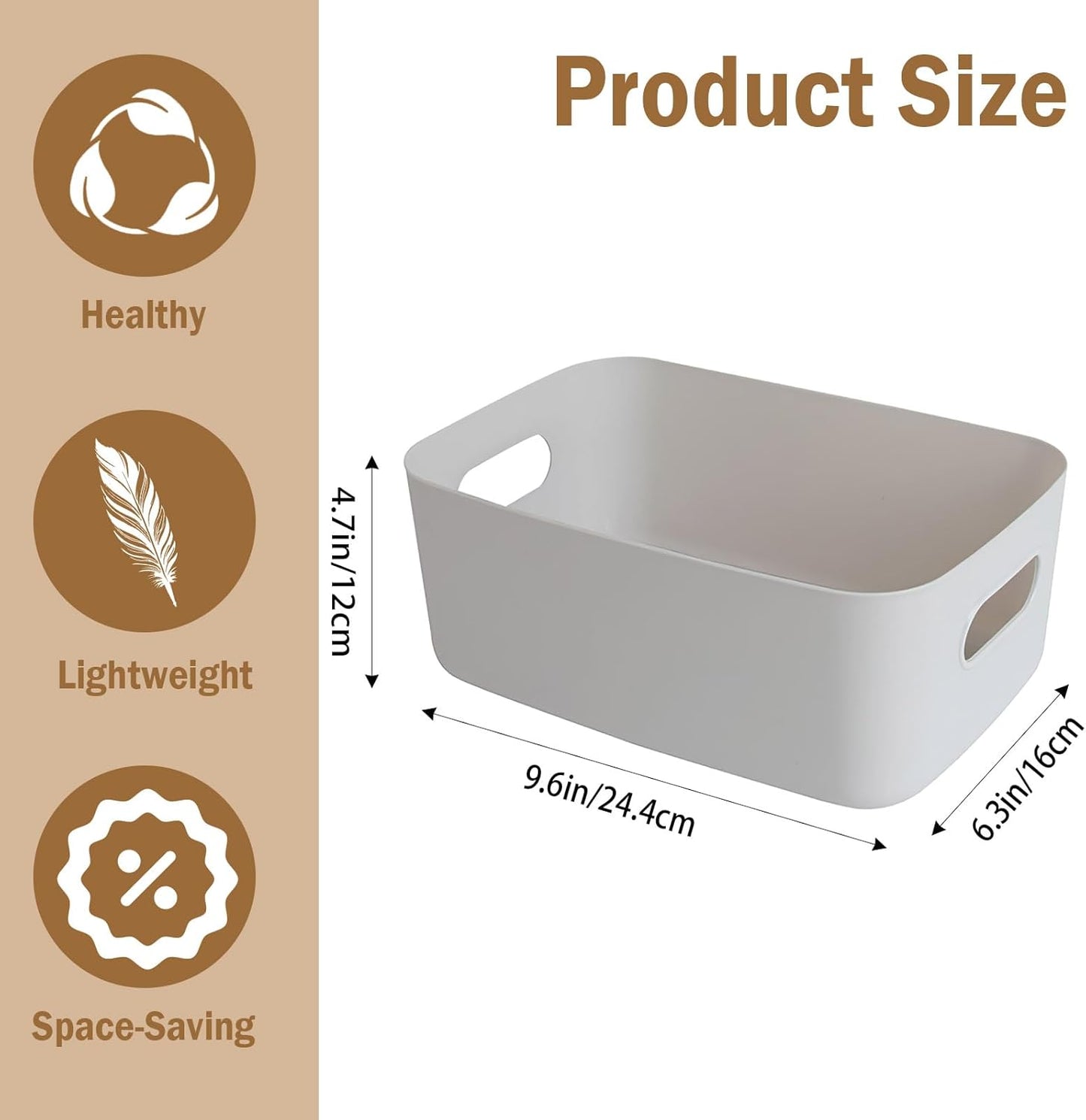 COVRA 2-Pack Plastic Storage Bins, Small Storage Baskets, Organizers for Home & Office, 9.6 x 6.3 x 4.7 Inches (Gray)