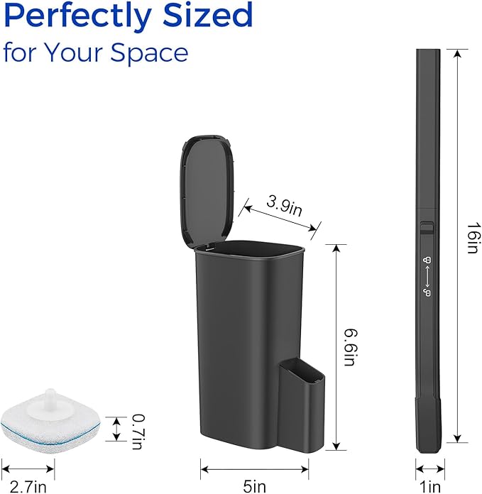 Disposable Toilet Brush, 14 Refills Toilet Bowl Cleaner Wand, Toilet Cleaner Brush Toilet Cleaning System Toilet Brush and Holder Set for Bathroom Cleaning (Black)