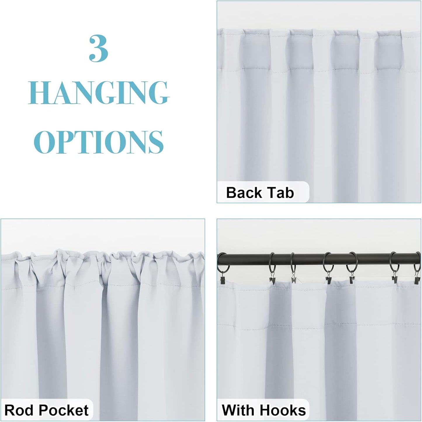 RYB HOME Bathroom Curtains Blackout - Thermal Insulating Privacy Small Window Curtains Short for Bedroom Basement Kitchen Kids Nursery Cabinet, Wide 42 x Long 30 inches, 2 Panels, Grayish White