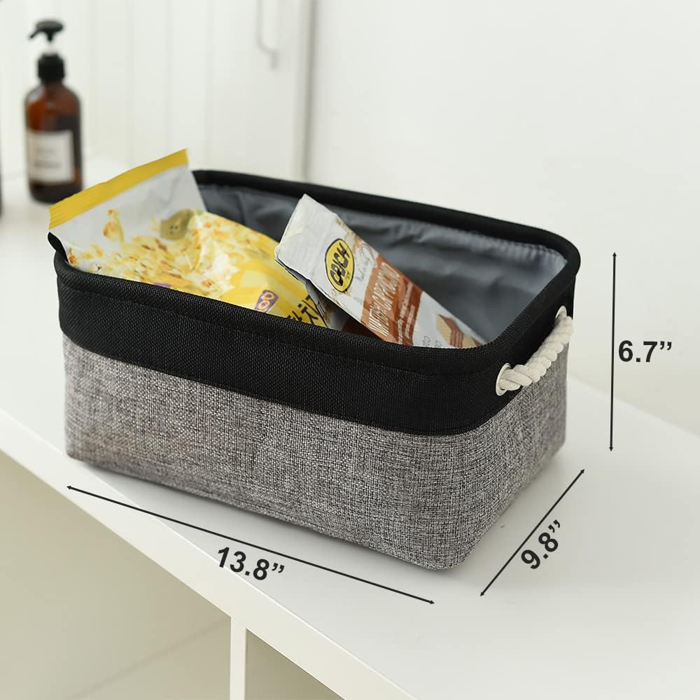TheWarmHome Storage Basket for Organizing - 1 Pack 14x10x6.7 inch Collapsible Storage Bins for Shelves, Dog Toy Bin for Closet Organizer laundry Gift Cloth Nursery (Grey & Black)