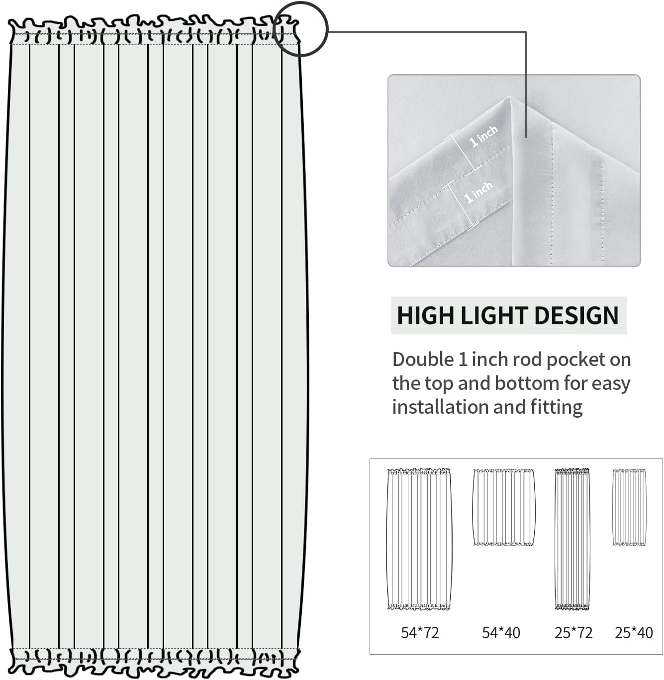 DWCN French Door Curtains – Rod Pocket Thermal Curtain for Doors with Glass Window, Kitchen and Patio Doors for Privacy, 25 X 40 Inch Length, 1 Curtain Panel with Tieback, Greyish White