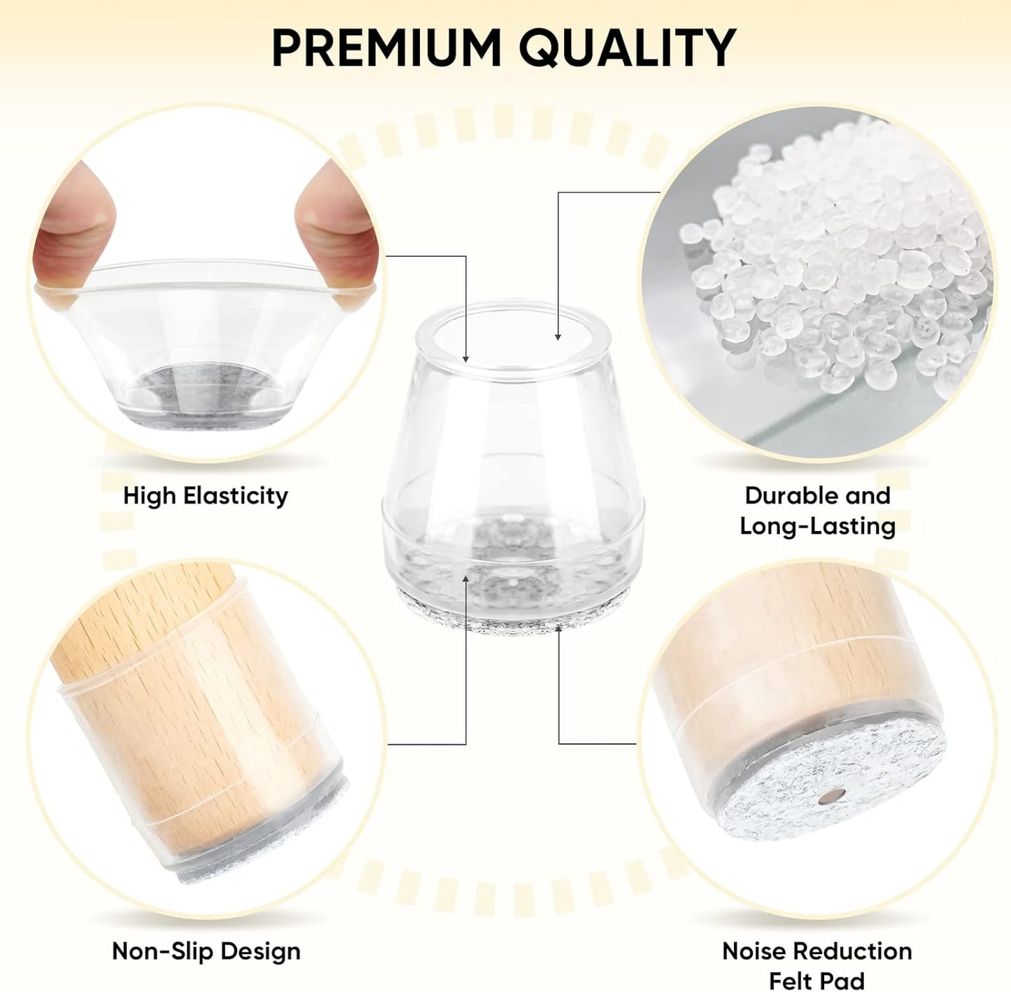 BALEINE 24 Pack Silicone Chair Leg Floor Protectors, Stool Leg Protectors Cap, Non-Slip Chair Leg Caps for Hardwood Floors (Clear & Small, 24 Pack)