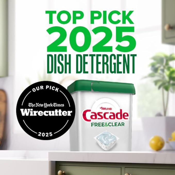 Cascade Free & Clear Dishwasher Pods, Dishwasher Detergent, Dish Detergent Soap, Lemon Essence, 47 Count