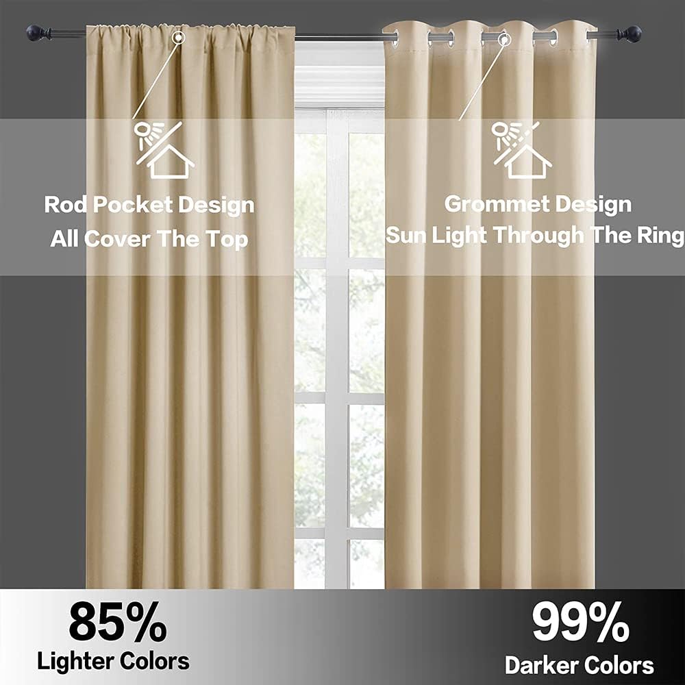 RYB HOME Dorm Curtains Room Darkening, 45 inch Length Privacy Window Treatment Thermal Insulated Covers for Shortage Room Studio Nursery, W29 x L45 inch, 2 Panels, Biscotti Beige