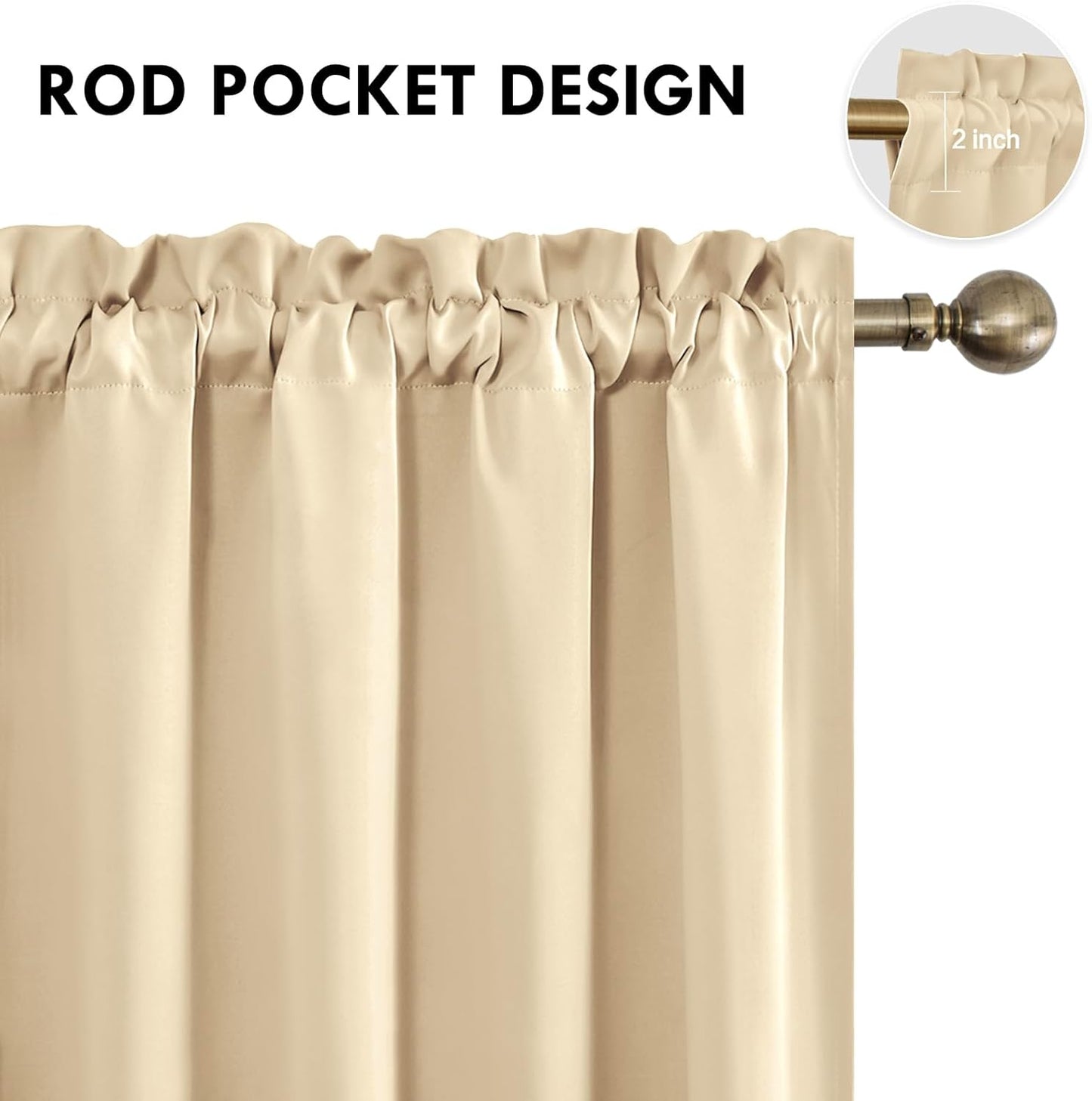 DWCN Blackout Curtains Room Darkening Thermal Insulated Bedroom Curtains Window Curtain Panels, 42 x 84 inches Long, Set of 2 Beige Rod Pocket Drapes