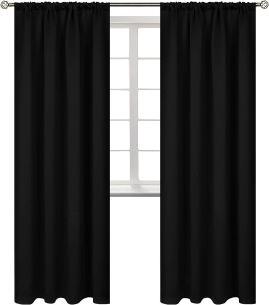 BGment 84 Inches Long Blackout Curtains for Bedroom - Thermal Insulated Room Darkening Drapes with Rod Pocket for Living Room, 52 x 84 Inch, 2 Panels, Black