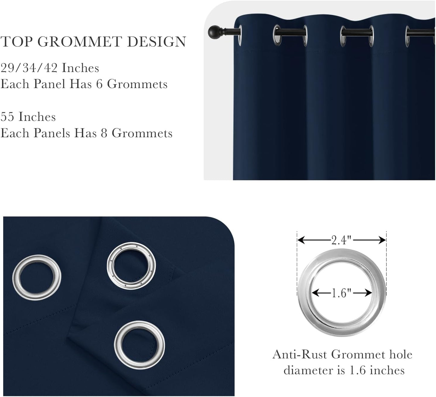 PONY DANCE Blackout Curtain Panels - Window Treatments Room Darkening Thermal Insulated Drapery with Grommets for Living Room Bedroom, W 42" x L 72", Navy Blue, 2 Pieces