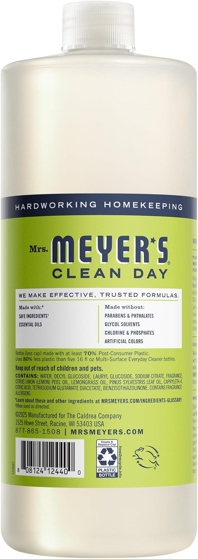 MRS. MEYER'S CLEAN DAY Multi-Surface Everyday Concentrate, Lemon Verbena Scent, 32 Fl Oz Bottle