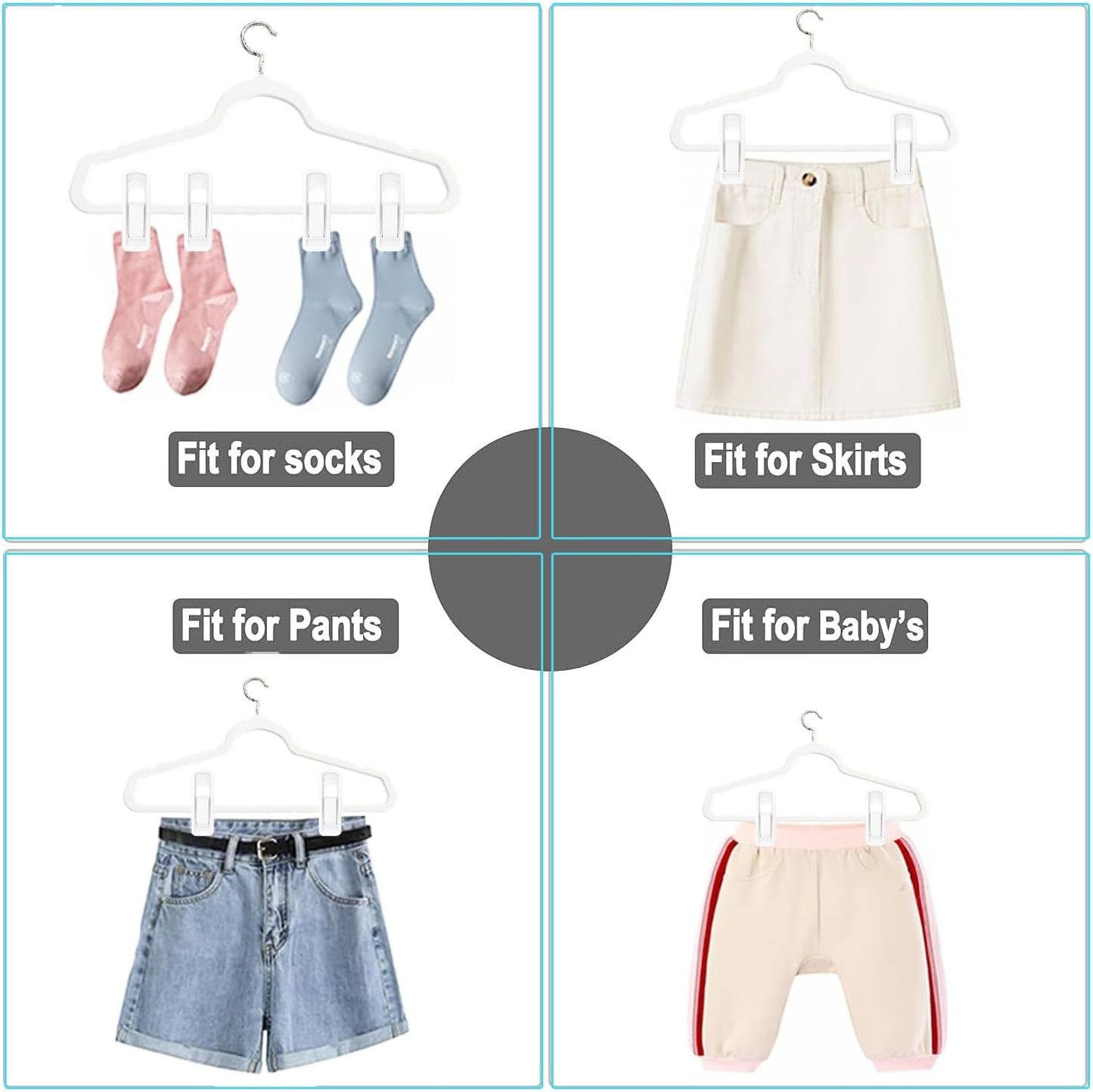 Hanger Clips for Velvet Hangers (White, 40 PCS), Non-Slip Plastic Clips Pant Skirt Hanger Clips for Flocking Hangers