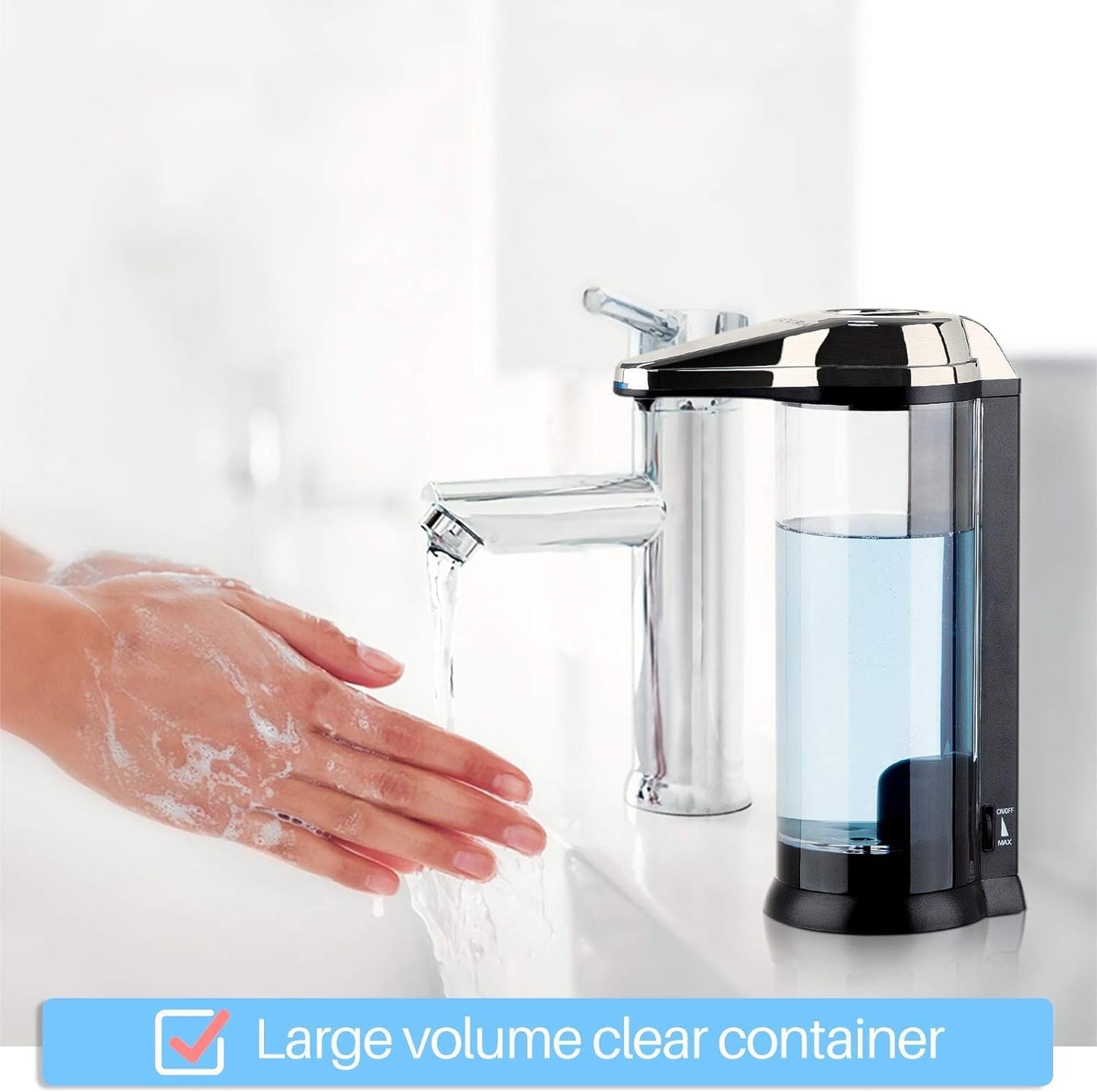 Secura 17oz Automatic Liquid Soap Dispenser, Touchless Battery Operated Hand Soap Dispenser with Adjustable Soap Dispensing Volume Control Dial, Personal Care Dispenser (Brushed Nickel)