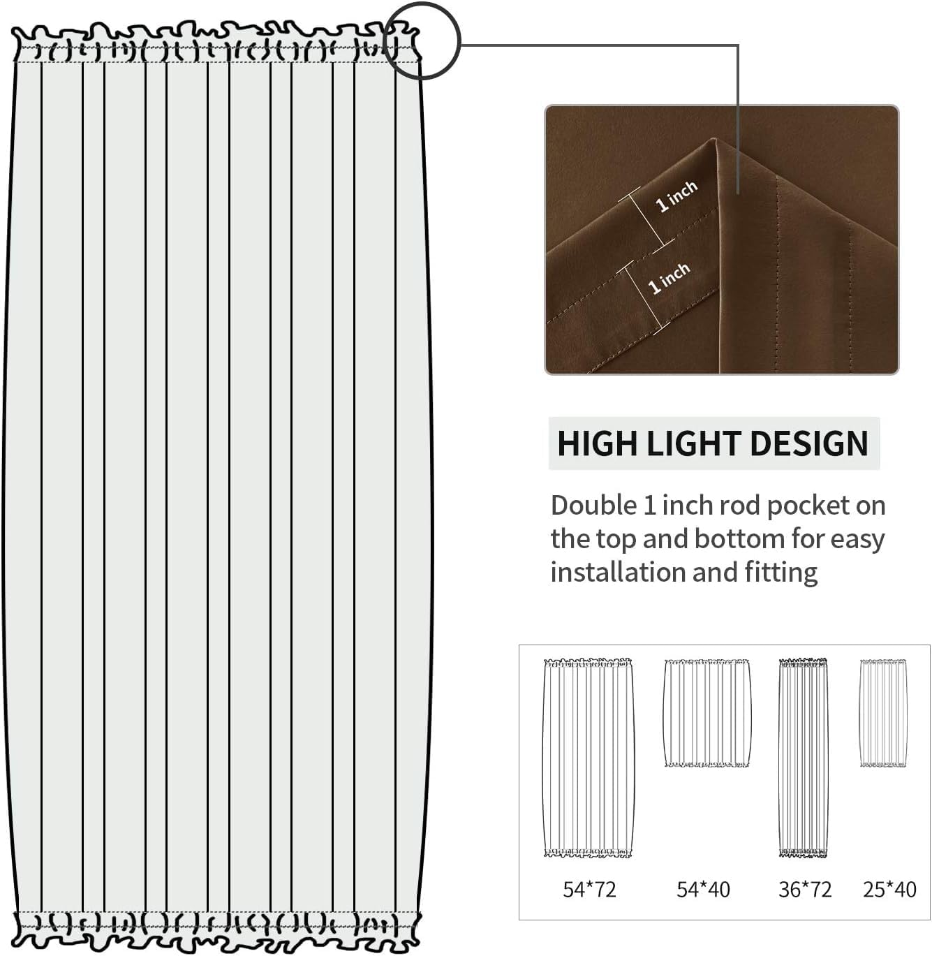 DWCN French Door Curtains – Rod Pocket Thermal Blackout Curtain for Doors with Glass Window, Kitchen and Patio Doors for Privacy, 36 X 72 Inches Long, 1 Curtain Panel with Tieback,Brown