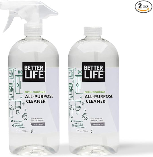 Better Life All Purpose Cleaner - Multipurpose Home and Kitchen Cleaning Spray for Glass, Countertops, Appliances, Upholstery & More - Multi-surface Spray Cleaner - 32oz (Pack of 2) Unscented