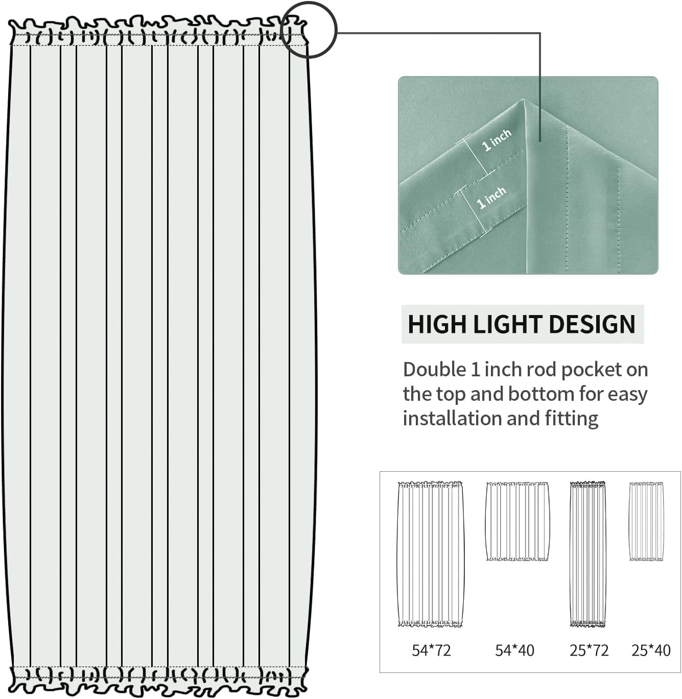 DWCN French Door Curtains – Rod Pocket Thermal Blackout Curtain for Doors with Glass Window, Kitchen and Patio Doors for Privacy, 25 X 72 Inches Long, 1 Curtain Panel with Tieback, Light Sage