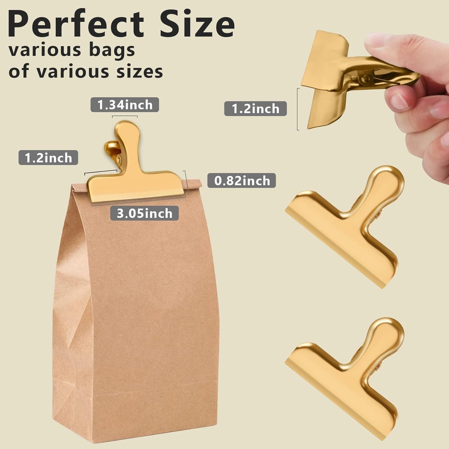 8 Pack 3 Inch Wide Stainless Steel Chip Clips Food Bag Clips Heavy Duty Food Bag Clamp, Chip Clips Metal Hinge Clip File Clamps