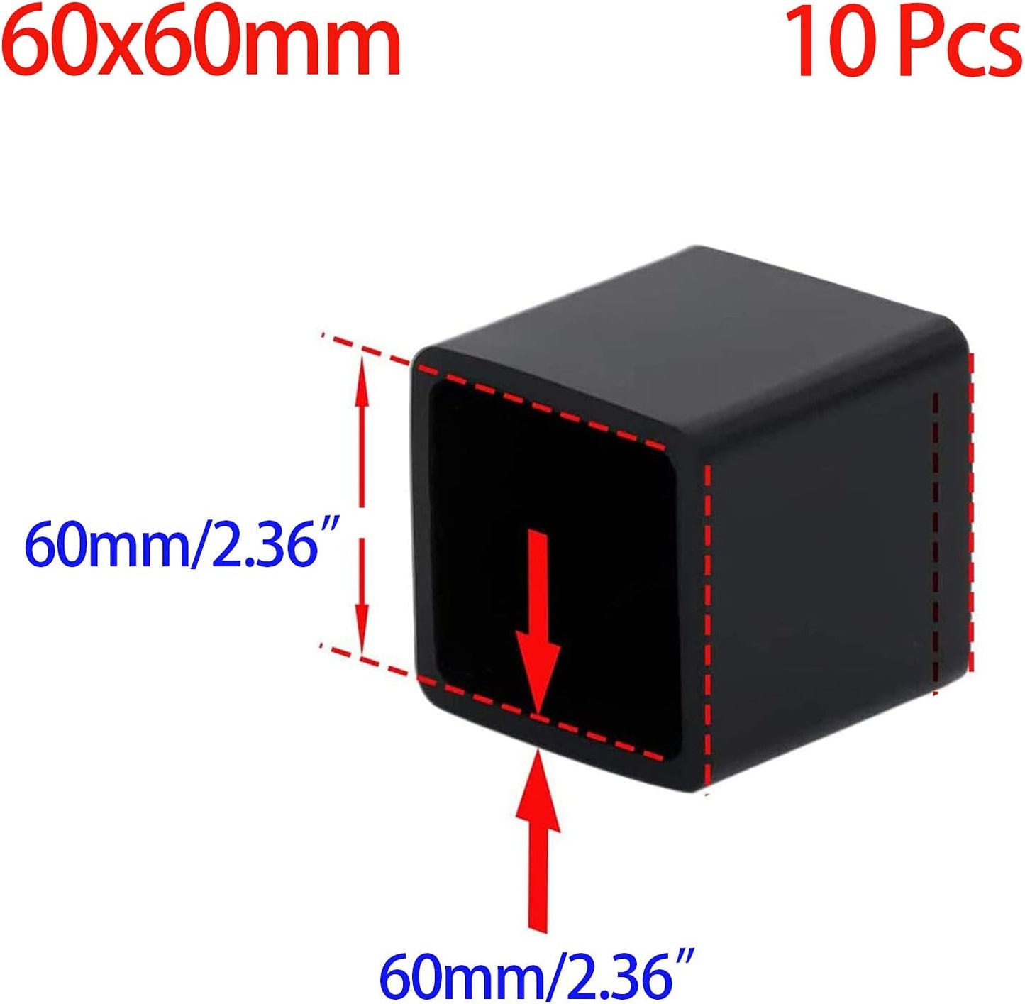 10 Pcs Black Square Anti-Slip Rubber Leg Tips Chair Leg Caps Furniture Floor Protectors Chair Table Bar Stool Leg Covers Furniture Leg Cube Feet 2.36 Inch x 2.36 Inch (60 x 60mm)