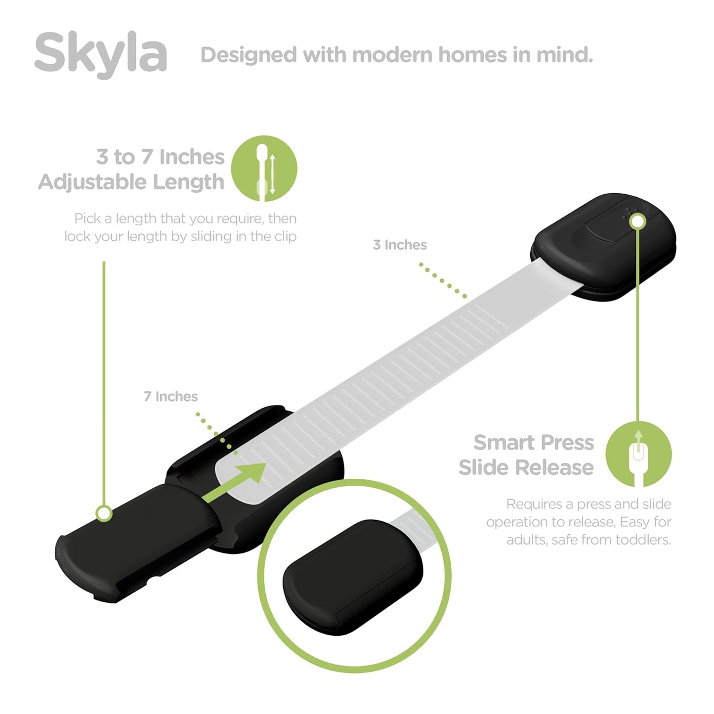SKYLA HOMES Baby Locks (8-Pack) Child Safety Cabinet Proofing - Safe Quick and Easy 3M Adhesive Cabinet Drawer Door Latches No Screws & Magnets Multi-Purpose for Furniture Kitchen Ovens Toilet Seats