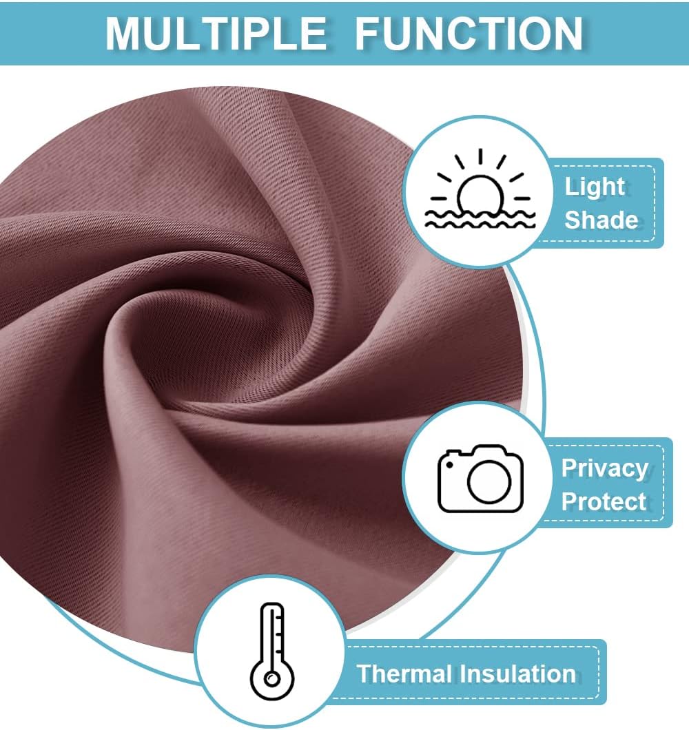 RYB HOME Living Room Curtains Blackout - Light Block Energy Efficiency Small Window Treatment Drapes for Kitchen Dining Patio Sliding Door Farmhouse Decor, W 70 x L 84inch, Dusty Rose, 2 Panels