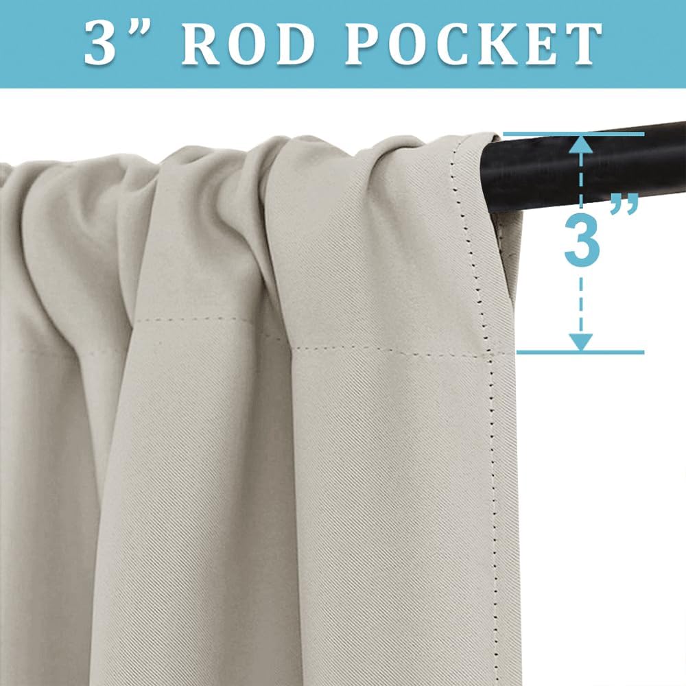 RYB HOME Blackout Curtains for Bedroom, Window Shades Thermal Insulating Privacy Drapes for Living Room Classroom Kitchen Bathroom Dining, Wide 42 x Long 54 inch, Natural 2 Panels
