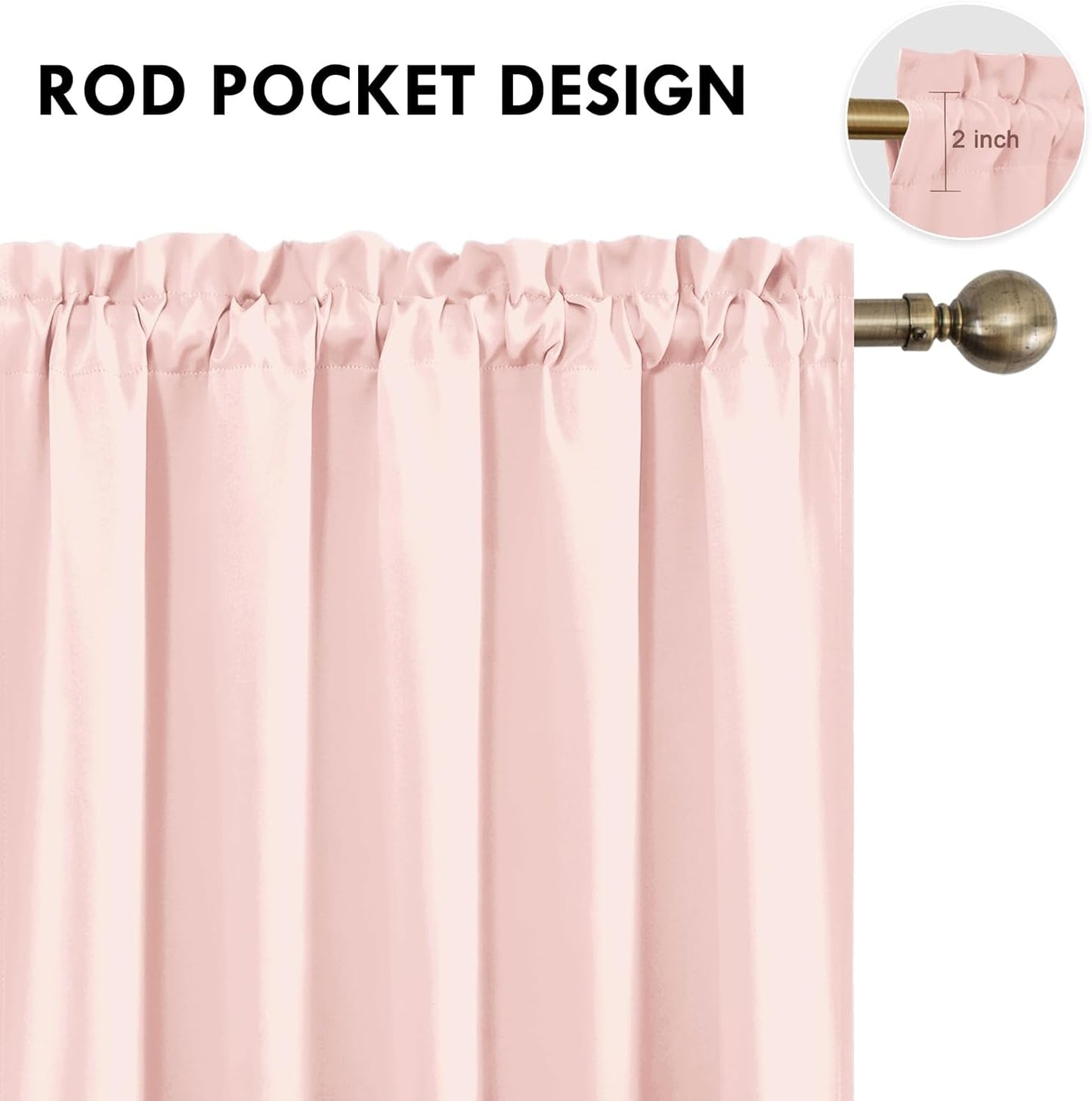 DWCN Blackout Curtains for Living Room Thermal Insulated, Energy Saving & Noise Reducing Bedroom Curtains, Blush Pink, W 70x L 72 Inch, Set of 2 Rod Pocket Curtain Panels