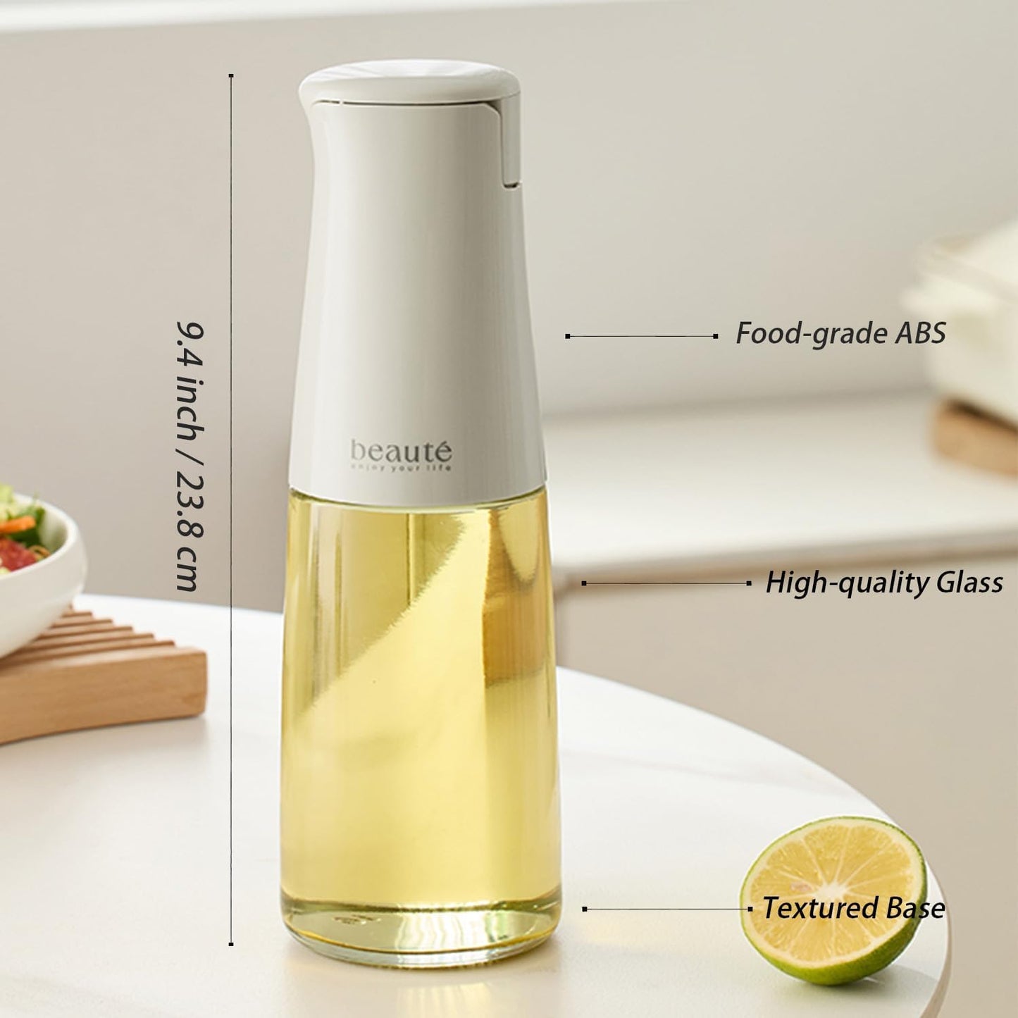 17oz Glass Oil Dispenser for Kitchen, Auto Flip、Non-Drip、Leak Proof, Oil Bottles for Kitchen, Vinegar Dispenser, Cooking Glass Bottle with 500ml (Grayish White)