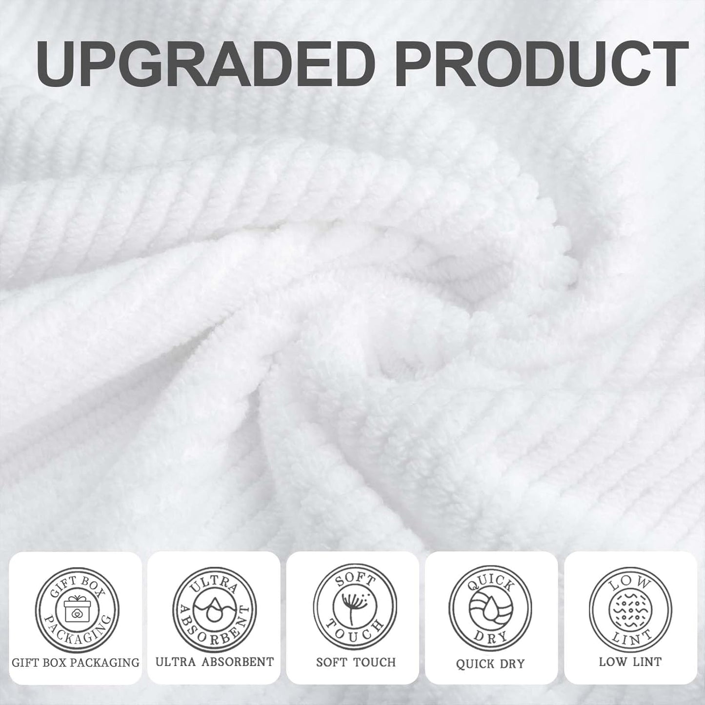 VOOVA & MOVAS White Towels for Bathroom, 100% Cotton | Quick Dry | Soft | Thick, 3 Piece Towel Set, 1 Large Bath 30" x 56", 1 Hand 18" x 28", 1 Wash Cloth 13" x 13", Bathroom Essentials