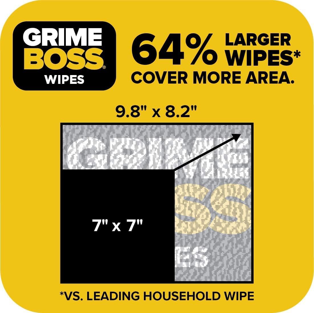 Grime Boss Heavy Duty Surface and Hand Wipes (2x60ct) | Wet Wipes Remove Paint, Oil, Grease, Adhesives, Mud, Dirt | Shop Wipes Replace Cleaners like Rags, Towels, Pumice, Soap