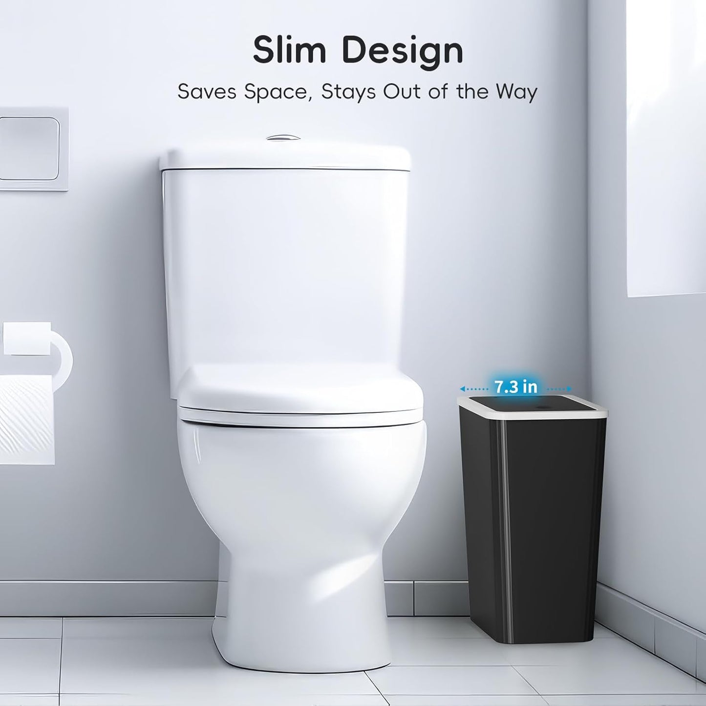 Small Trash Can, 3 Pack 4 Gallons Bathroom Garbage Can with Lid Press-Top, Small Waste Basket with Trash Bags, Slim Plastic Garbage Bin for Dorm, Office, Bedroom, Kitchen, Living Room （ Black ）
