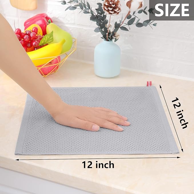 Homaxy 100% Cotton Waffle Weave Kitchen Dish Cloths, 7-Pack Ultra Soft Absorbent Dish Towels, Quick Drying Dish Rags, 12 x 12 Inches, Light Gray