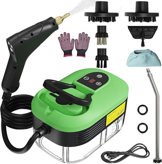 Handheld Steam Cleaner for Home, 2500W High Temperature Pressurized Machine, 1.2L Water Tank, Handle-controlled Steam Output, Portable Cleaning Steamer for Car, Bed Bugs, Furniture, Grout (Green)