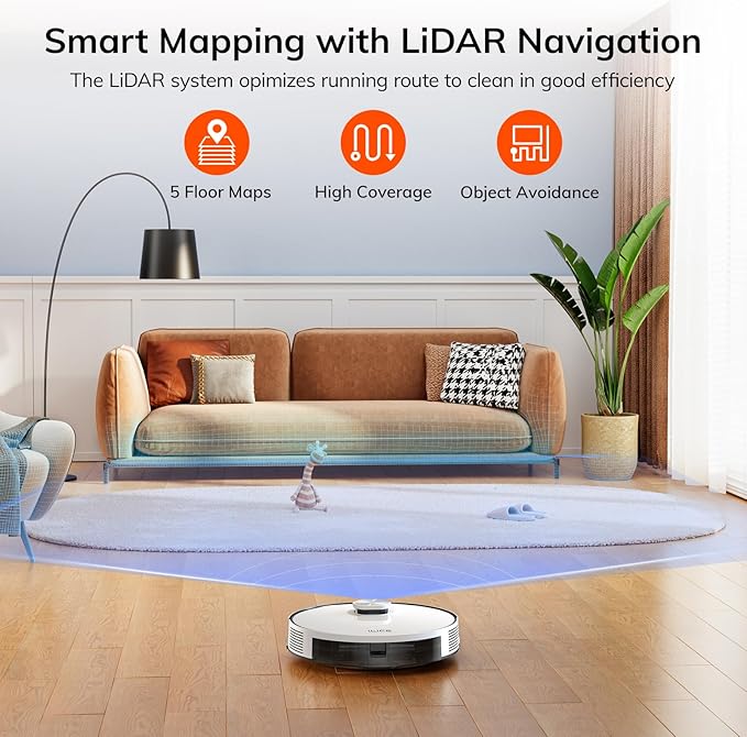 ILIFE A30s Robot Vacuum Cleaner, 10000Pa Max Suction Power with Lidar Navigation, Home Mapping, No-Go Zone, 150 Mins Max, 2.4G WiFi/App/Alexa/Remote Control, for Hard Floor, Carpet and Pet Hair