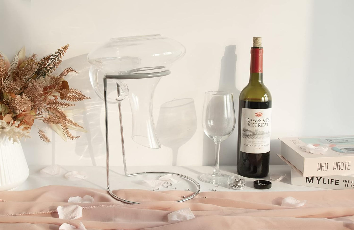 Wine Decanter Drying Stand with Rubber Coated Top to Prevent Scratches, Wine-Decanter Drying Rack for Standard Large Wine Decanters, Decanter Cleaner Includes Cleaning Brush & Decanter Cleaning Beads