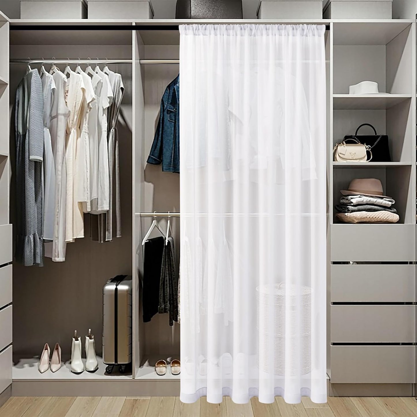 Tollpiz Sheer Door Curtains Closet Linen Textured Curtains Sheer Doorway Light Filtering Voile Rod French Door Pocket Curtain Patio Glass Door, 25 x 72 inches Long, White, Set of 1 Panel