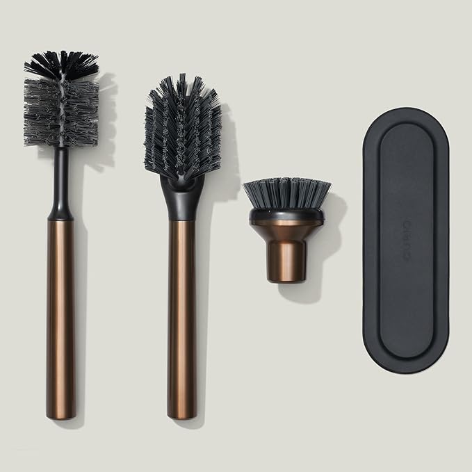 Ionic Brush Set, Magnetized to Stand Upright, Stainless Steel with Replaceable Heads, Bronze