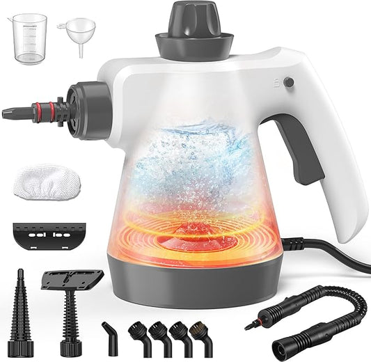 Steam Cleaner - Handheld Steam Cleaner with 12Pcs Accessories & Safety Lock, Pressurized Handheld Steam Cleaner for Home, Tile, Windows, Bathrooms, Kitchens, Grease, Car (Grey)