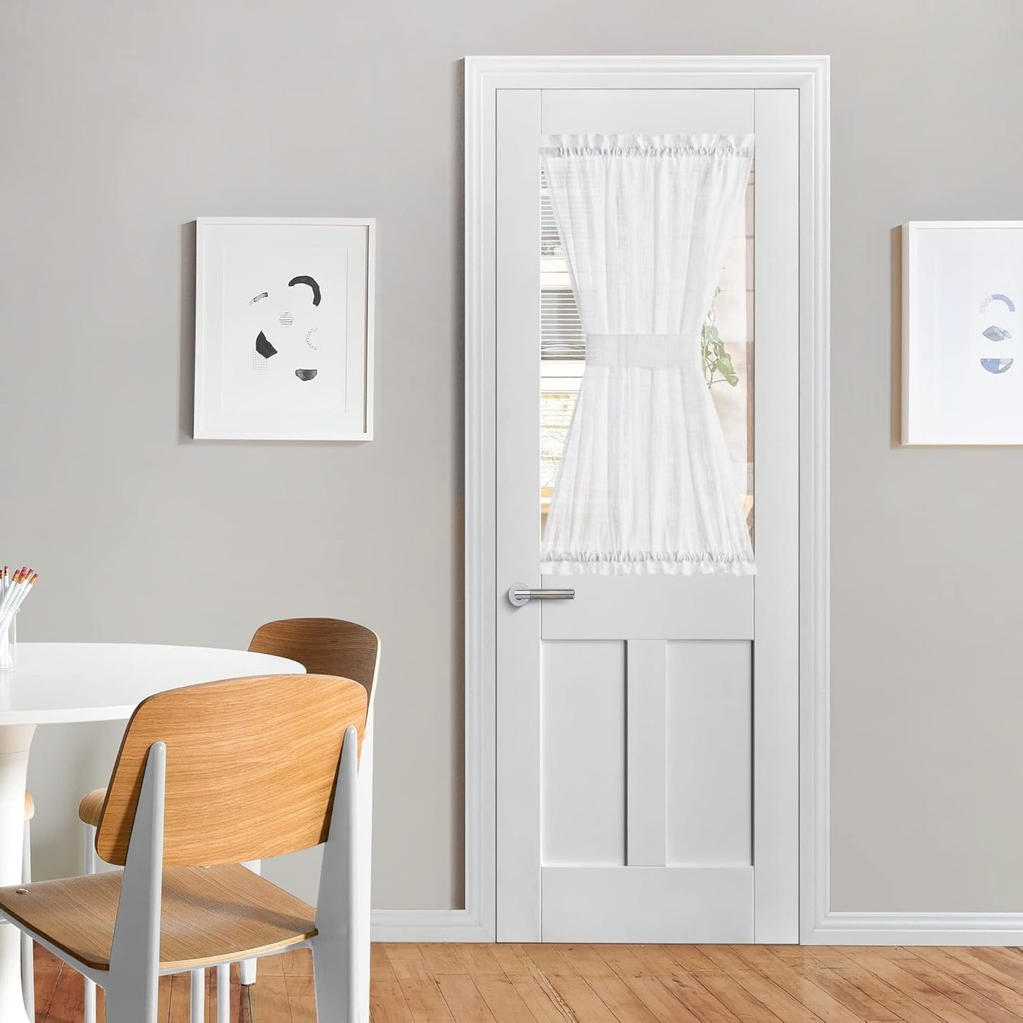 NICETOWN Linen French Door Curtain, White Semi-Sheer Door Curtain 72 Inches Long Drape Rod Pocket 1 Panel, Light-Filtering Privacy Window Decor, 1 Tieback Included, 26 Inches Wide