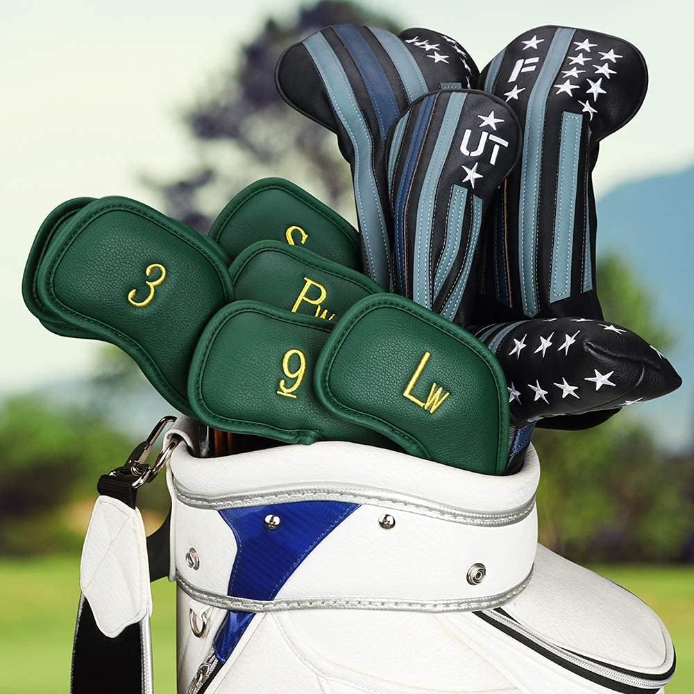 CRAFTSMAN GOLF 12pcs or 1pc Thick Synthetic Leather Golf Iron Head Covers Set Headcover Fit All Brands Callaway Ping Taylormade Cobra Etc. Also Custom Name