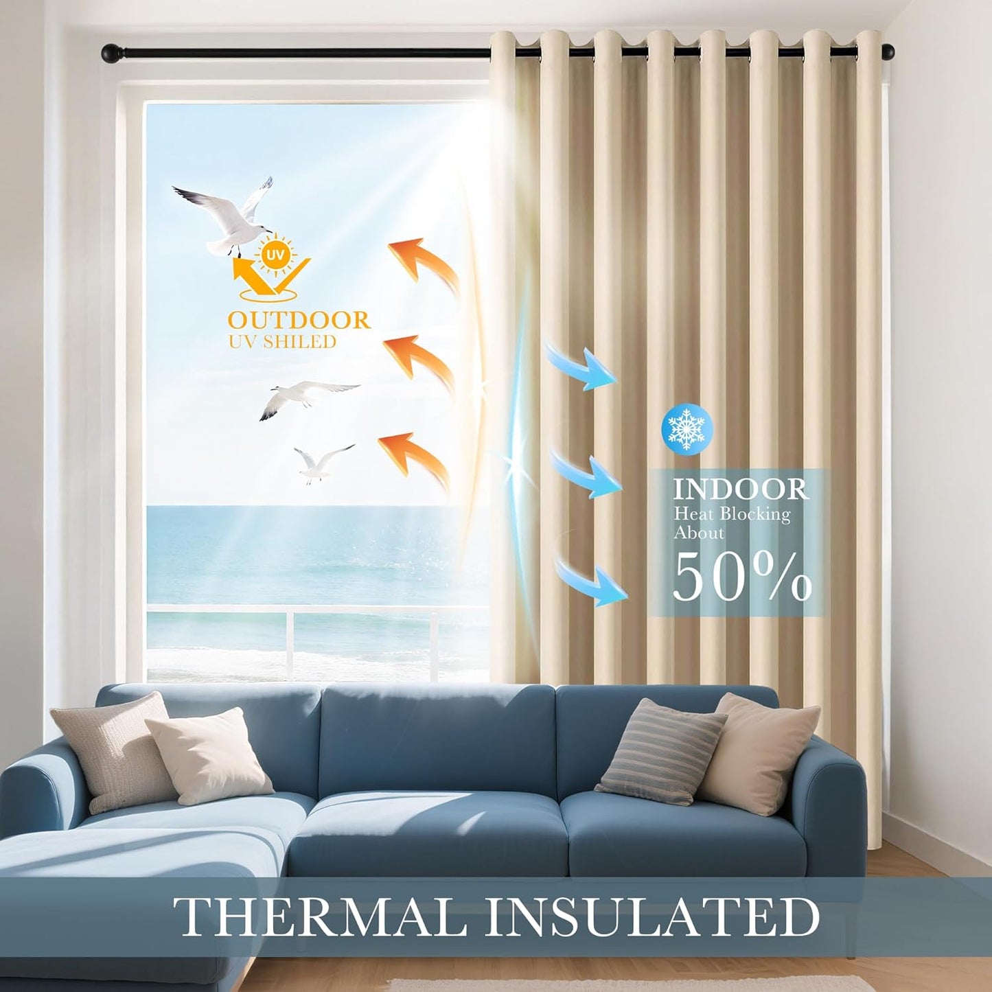 PONY DANCE Biscotti Beige Blackout Curtains for Bedroom 63 Inch Length 2 Panels Set, Thermal Insulated Energy Saving Grommet Top Window Treatment Drapes for Living Room, W34 x L63 Inch