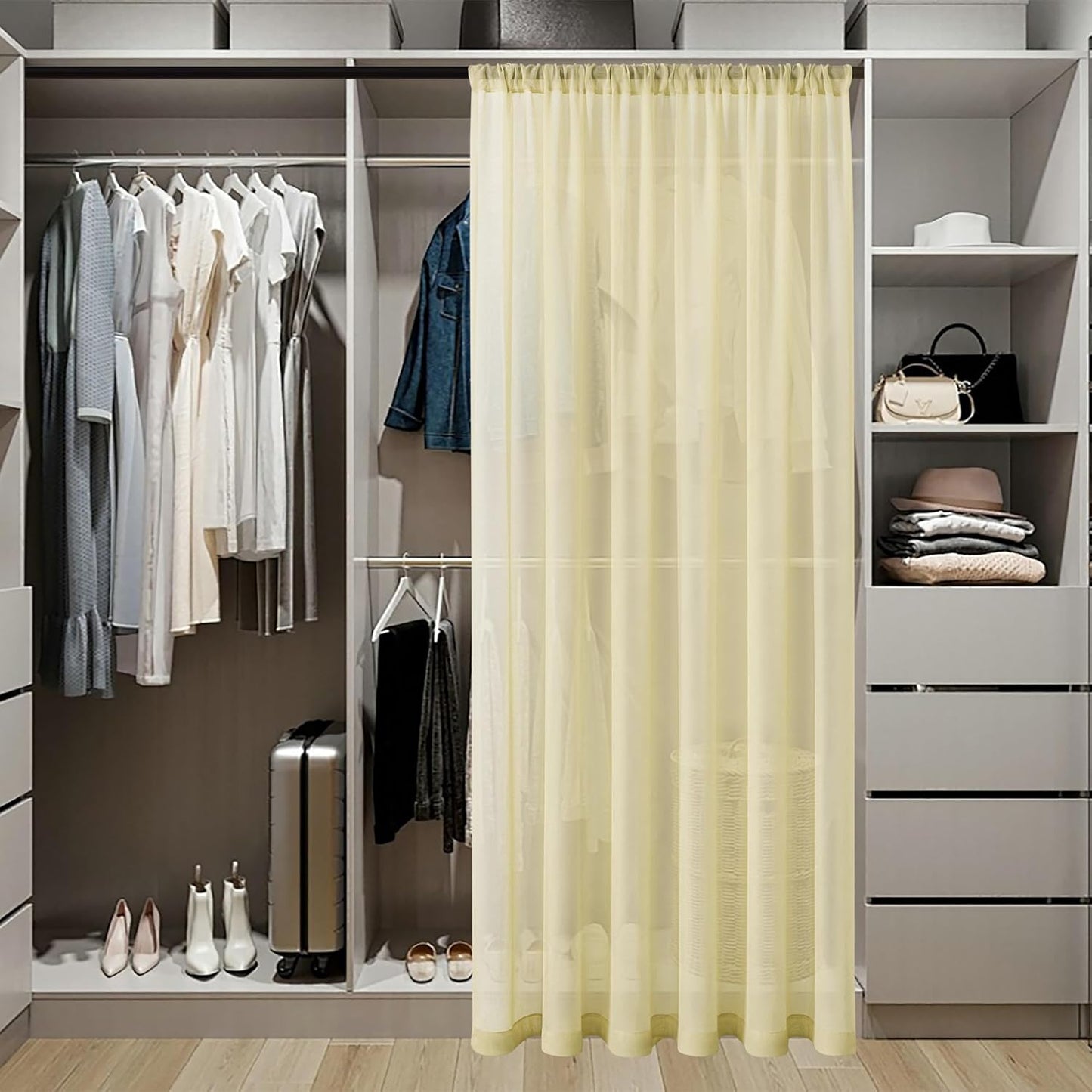 Tollpiz Sheer Door Curtains Closet Linen Textured Curtain Sheers Doorway Light Filtering Voile Patio Door Rod Pocket Curtains French Door, 54 x 80 inches Long, Transparent Yellow, Set of 1 Panel