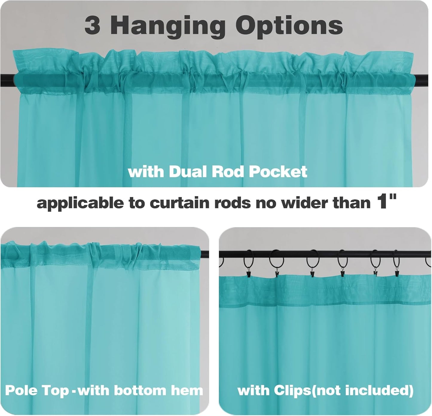Chyhomenyc Turquoise Sheer Curtains 84 Inch Length 2 Panels, Light Filtering Soft Airy Voile Rod Pocket Teal Sheer Window Drapes for Bedroom Living Room, Each 42Wx84L Inches