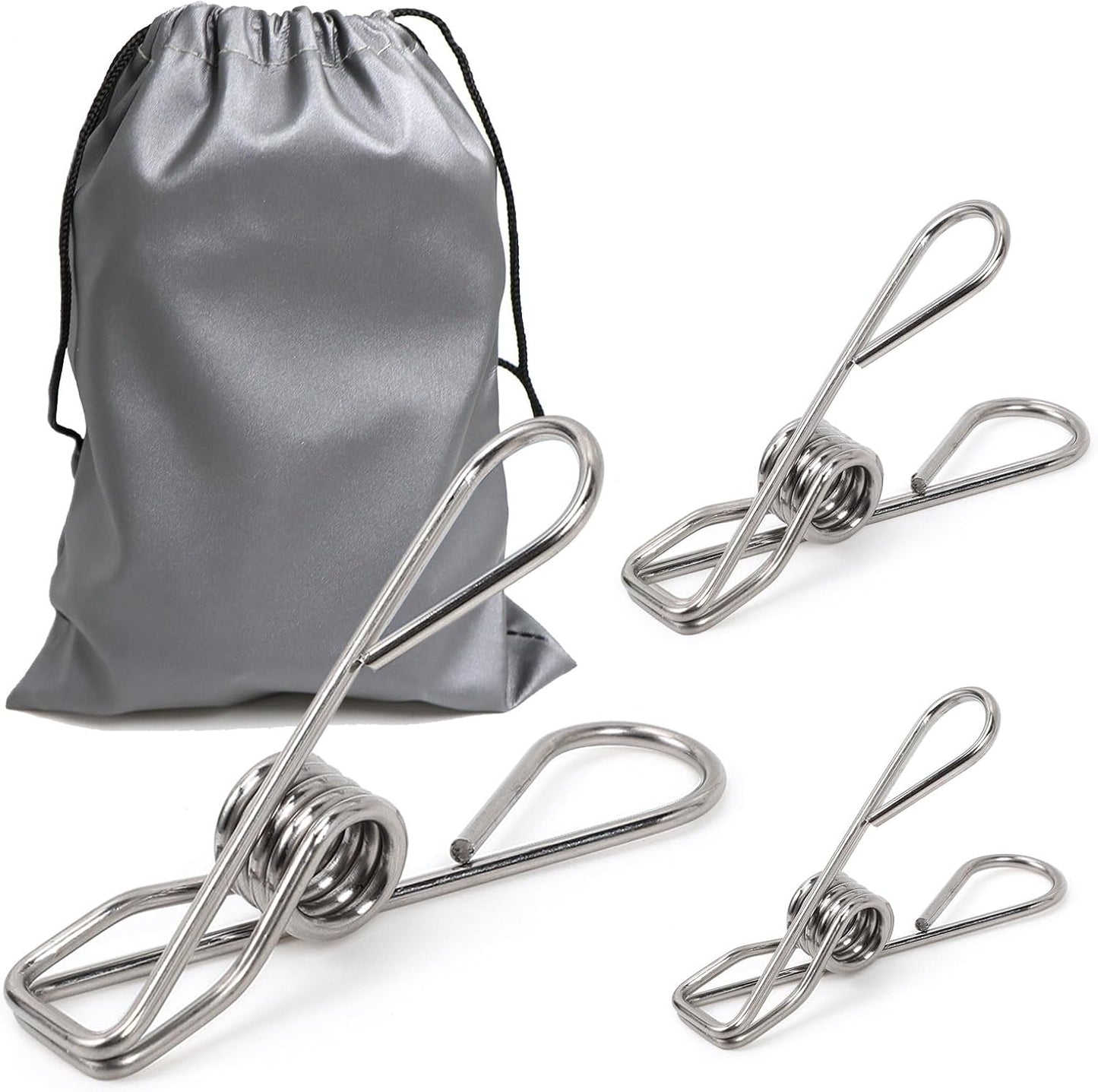 40 Pack Clothes Pins Heavy Duty, Metal Clothespins Assorted Size Include Extra Large, 304 Stainless Steel Clothes Pins with Waterproof Bag, 2.4/2.6/3.4 Inch Laundry Clips Outdoor